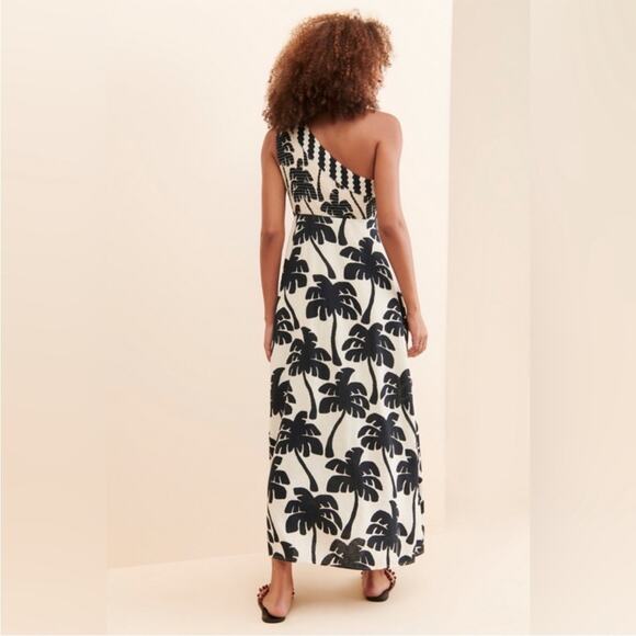 Farm Rio One-Shoulder Linen Palm Tree Dress - Picture 5 of 11